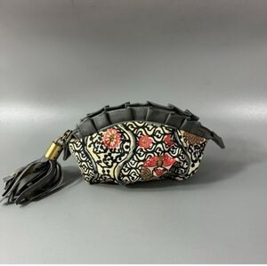 Miss Albright Anthropologie Floral Canvas Pouch With Gray Faux Leather Tassel